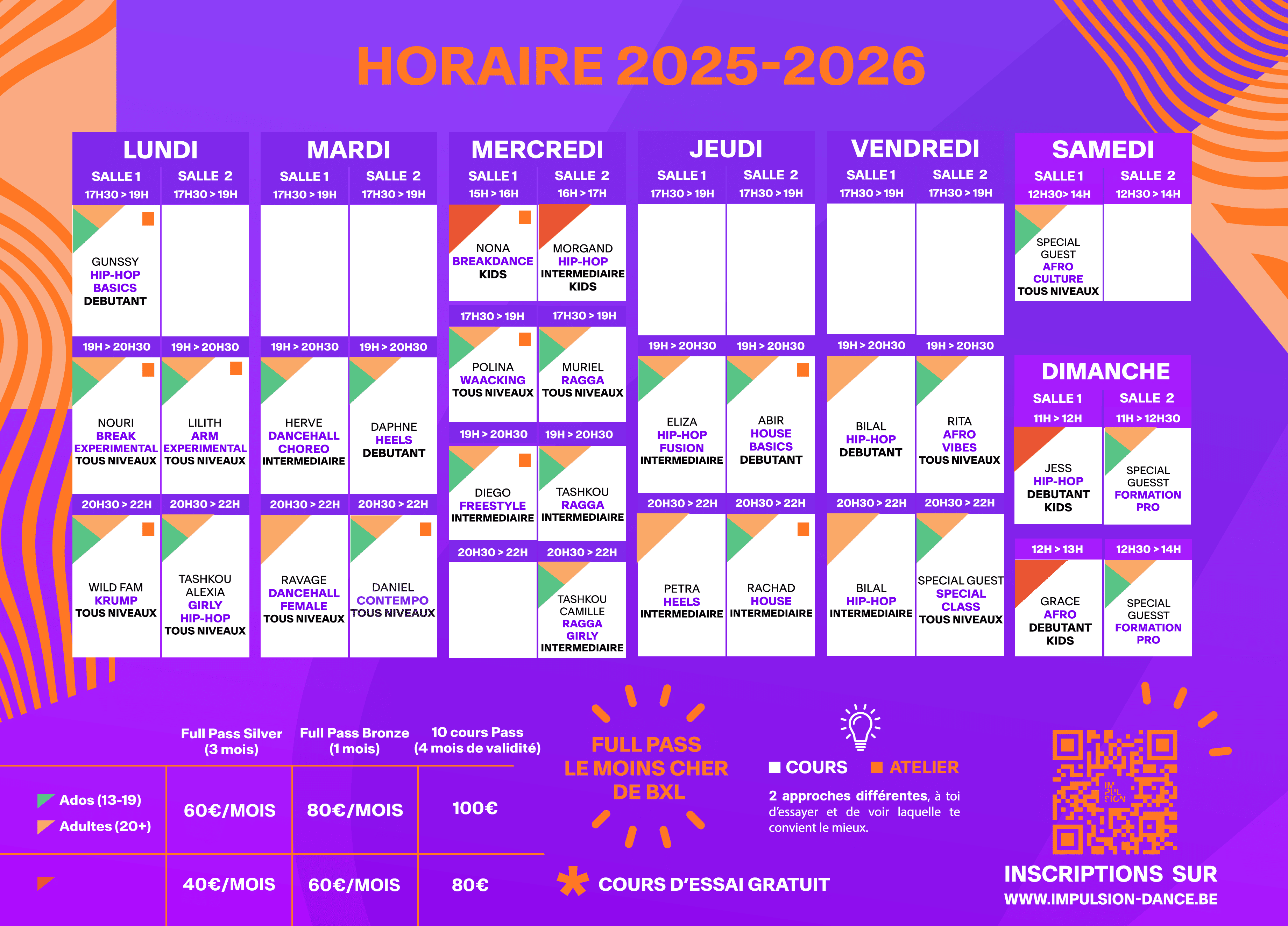 horaire cours de danse