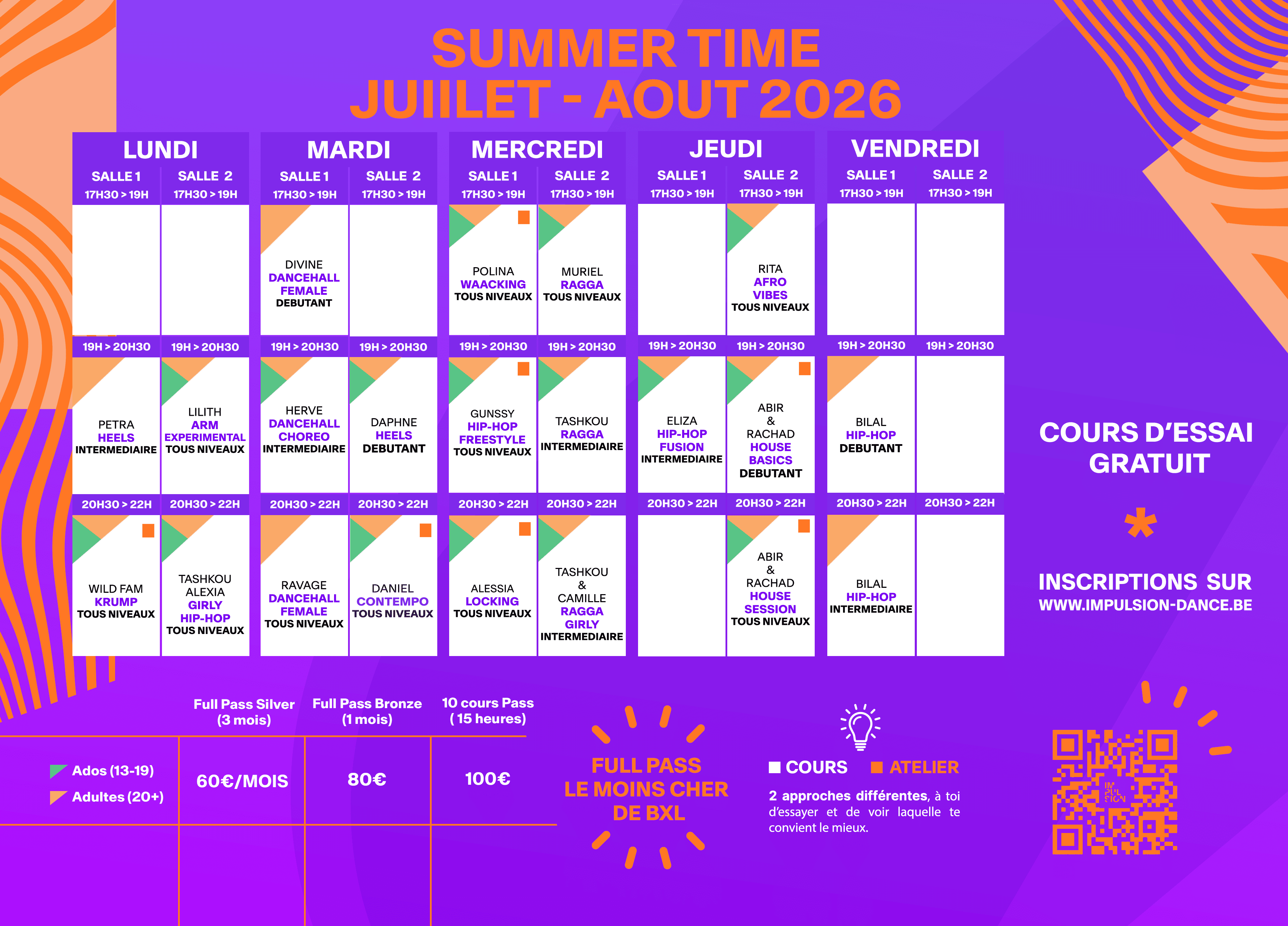 horaire cours de danse